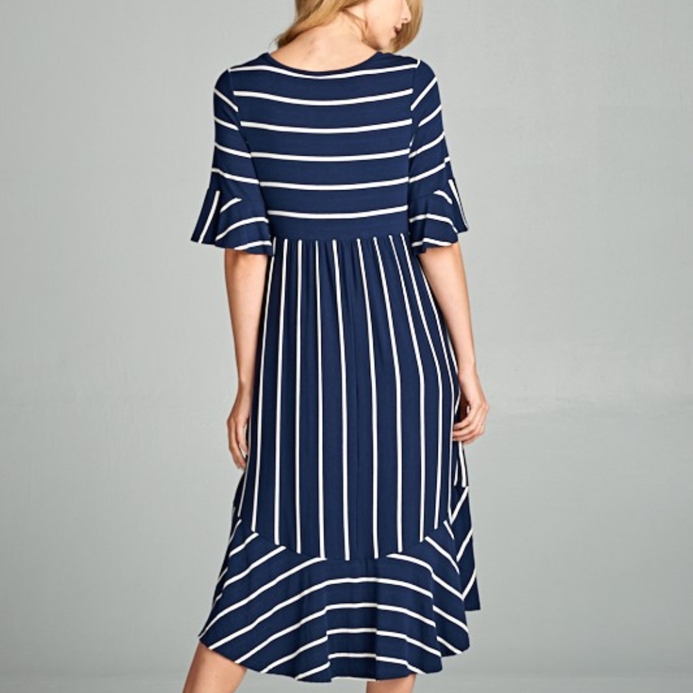 CHARLA Striped Midi Dress - CHARCOAL - Picture 2 of 2